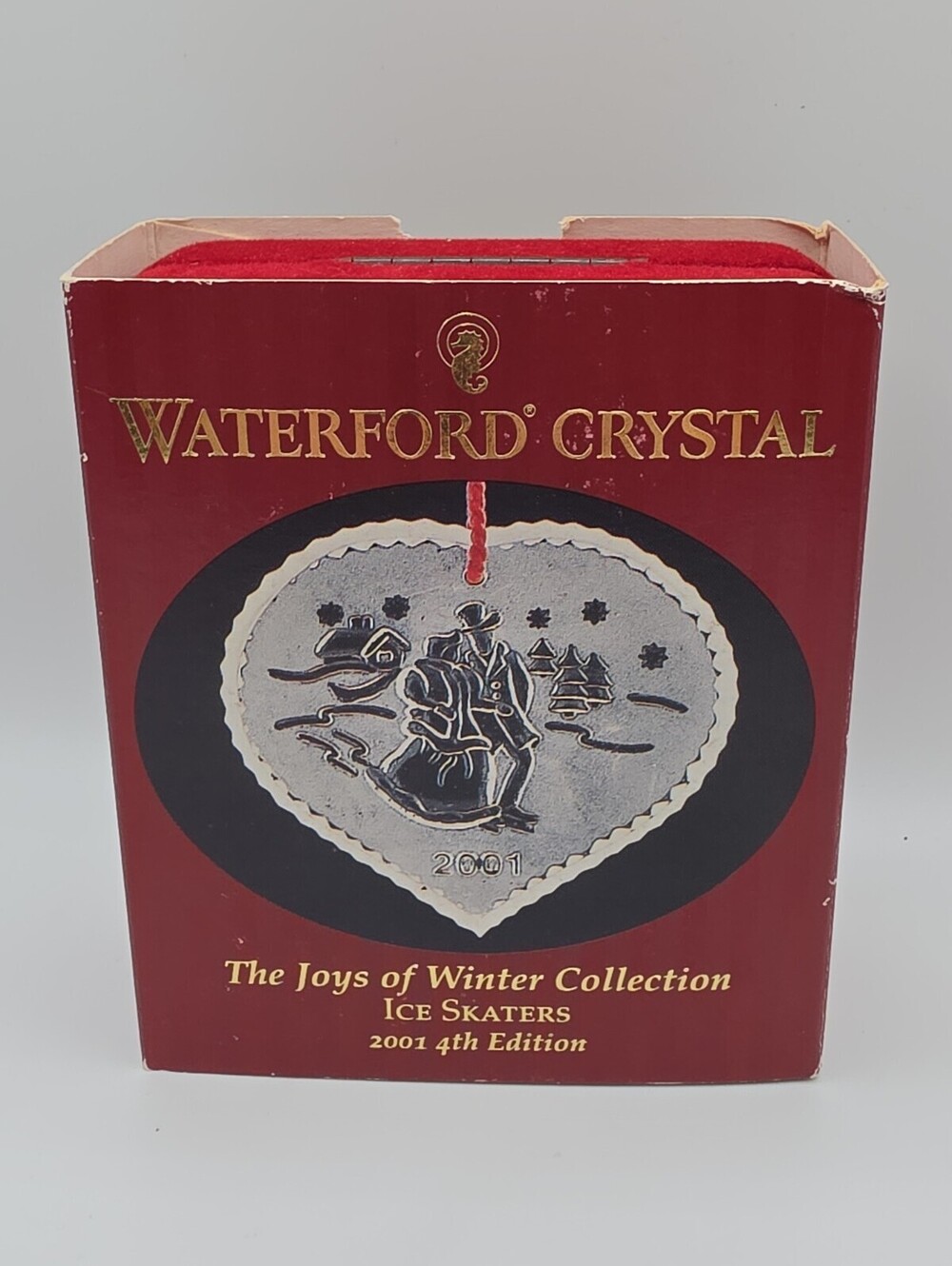 Vintage Waterford Crystal Joys of Winter Ice Skaters Ornament 2001 Heart Box